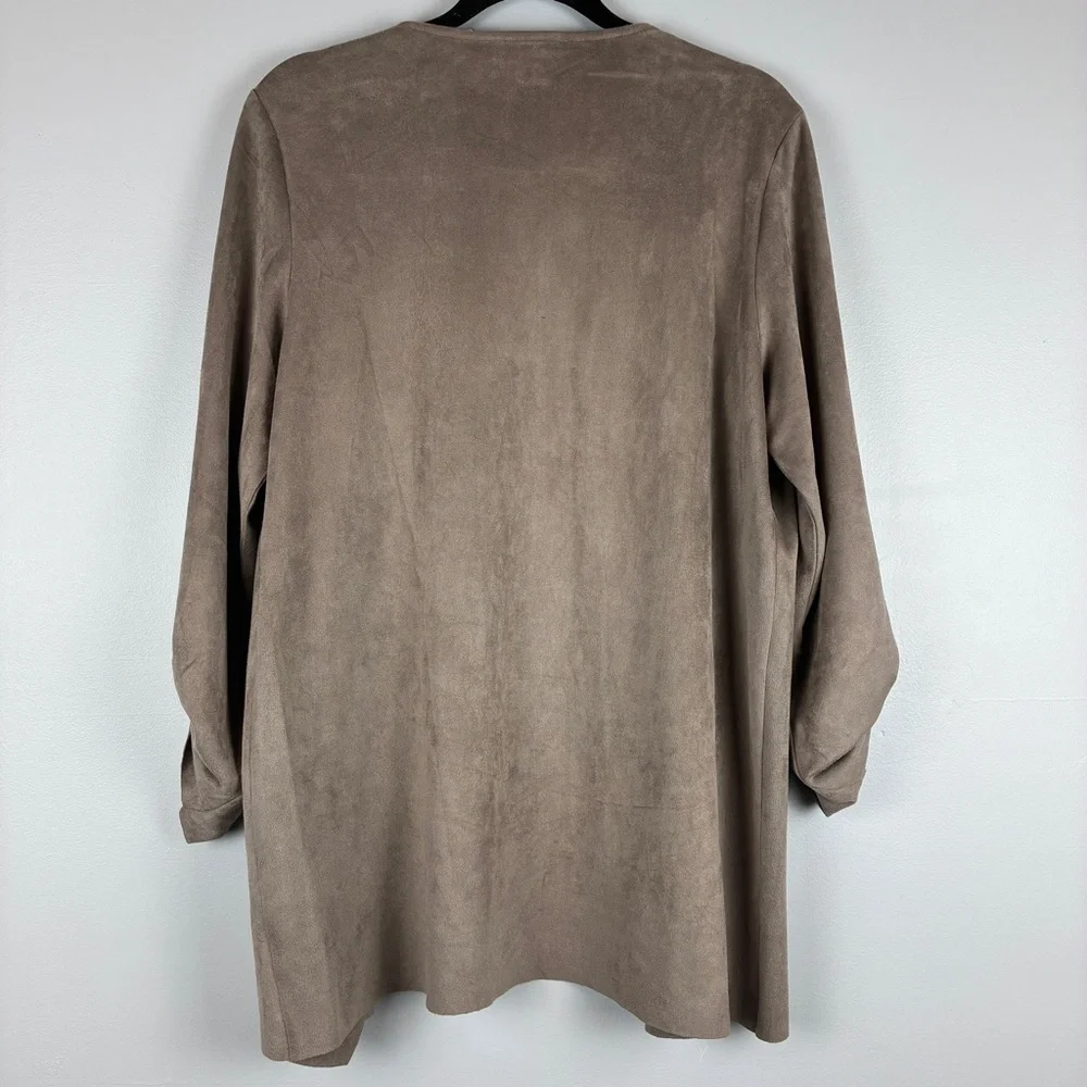 She + Sky Taupe Faux Suede Drape‎ Jacket Large Modern Boho Minimalist Waterfall